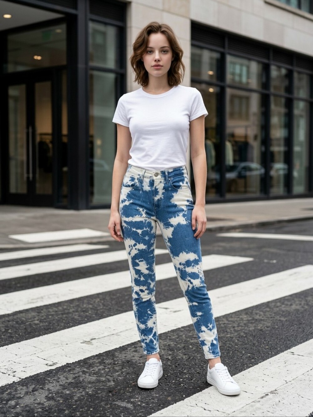 Levis 721 High Rise Skinny Ankle Jeans. Blue White Tie-Dye Patteren. Size 27 (4)